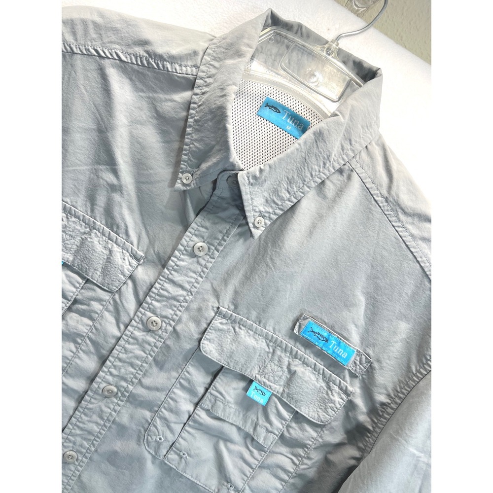 Tuna Mens Gray Short Sleeve Ventilated Fishing Shirt Size Medium Utility Pockets